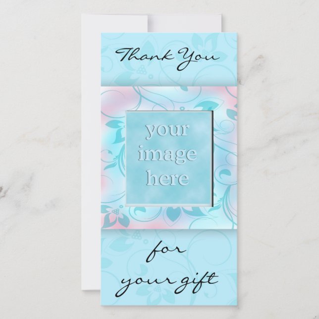 Cartão De Agradecimento Obrigado para o presente - azul (Frente)