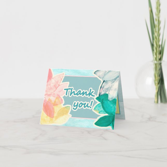 Cartão De Agradecimento Obrigado - Pastel Tropical Leaves e Ondas (Frente)