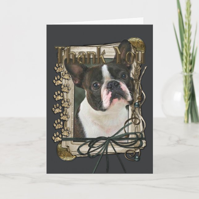 Cartão De Agradecimento Obrigado - Pedras Pedras - Boston Terrier (Frente)