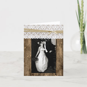 Cartão De Agradecimento Obrigado pela Foto de Casamento em Madeira Rústica