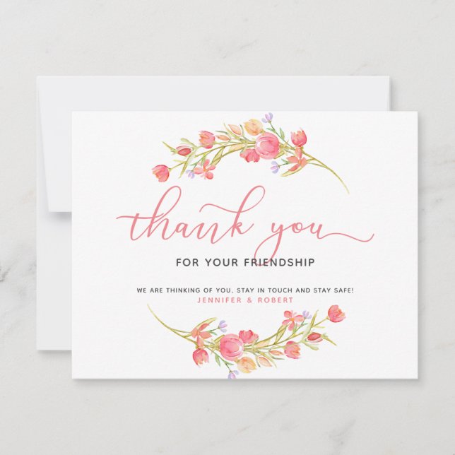 Cartão De Agradecimento Obrigado pela sua amizade Flores rosa (Frente)