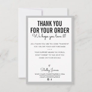 Cartão De Agradecimento OBRIGADO PELA SUA ORDEM, o glam insere cinzas mode