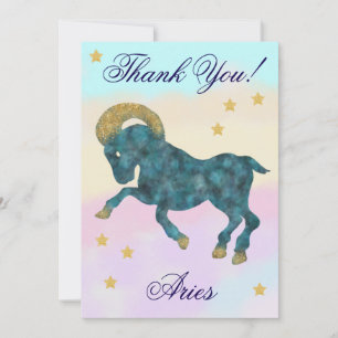 Cartão De Agradecimento Obrigado pelo Aniversário de Áries Pintado à Mão