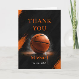 Cartão De Agradecimento Obrigado pelo Aniversário de Basquete Laranja Pret