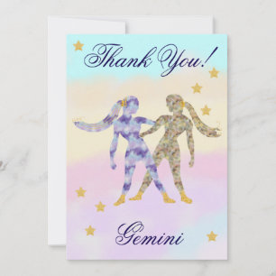Cartão De Agradecimento Obrigado pelo Aniversário de Gêmeos Pintado à Mão