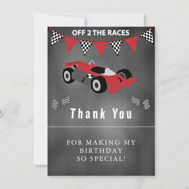 Cartão De Agradecimento Obrigado pelo Aniversário do Carro de Corrida (Frente)