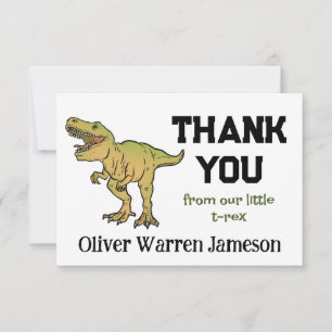 Cartão De Agradecimento Obrigado pelo aniversário do menino do dinossauro 