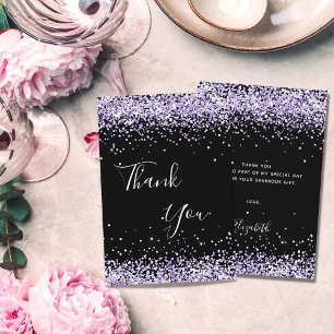 Cartão De Agradecimento Obrigado pelo brilho preto roxo de aniversário