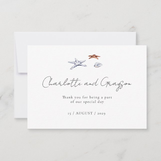 Cartão De Agradecimento Obrigado pelo Casamento à Beira-Mar com Aquarela e (Frente)