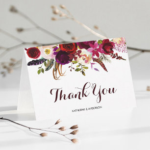 Cartão De Agradecimento Obrigado pelo Casamento Floral Burgundy Marsala