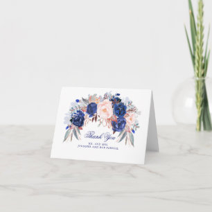Cartão De Agradecimento Obrigado pelo Casamento Floral Marinho