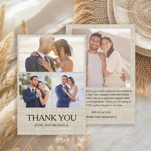Cartão De Agradecimento Obrigado pelo Casamento Linen Design 4 Colagem de