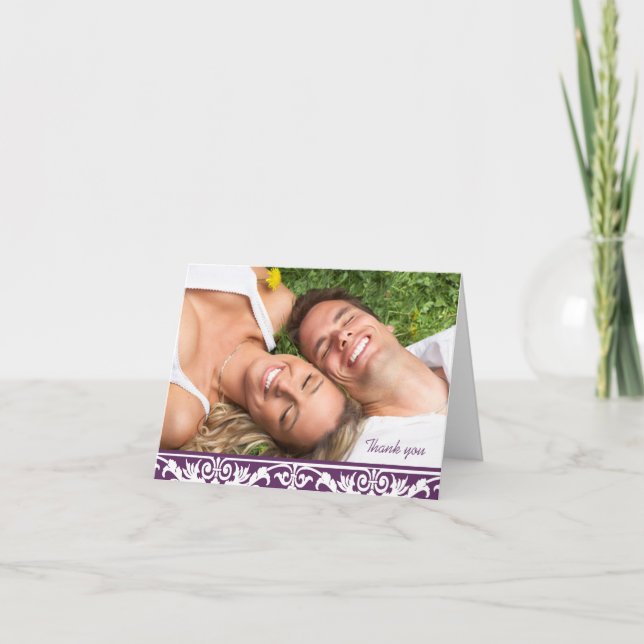 Cartão De Agradecimento Obrigado pelo Casamento - Roxo e Branco (Frente)