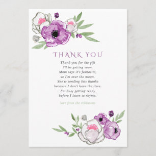 Cartão De Agradecimento Obrigado pelo Chá de Bebê Floral Violeta e Sage