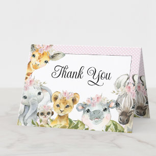 Cartão De Agradecimento Obrigado pelo Chá de Bebê Safari Floral Rosa