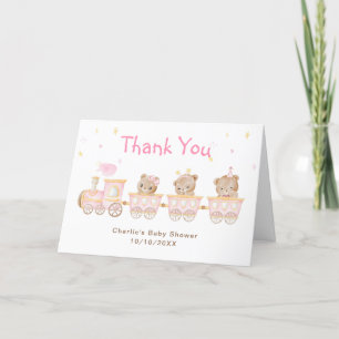 Cartão De Agradecimento Obrigado pelo Chá de Bebê Trem Rosa Urso