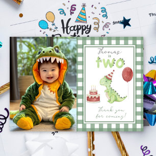 Cartão De Agradecimento Obrigado pelo segundo aniversário do Dinossauro