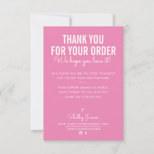 Cartão De Agradecimento OBRIGADO PELO SEU PEDIDO, insira tinta branca rosa