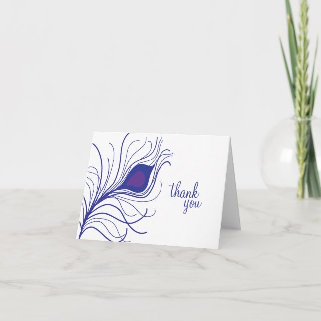 Cartão De Agradecimento Obrigado Pena de Pavão Roxo (Frente)