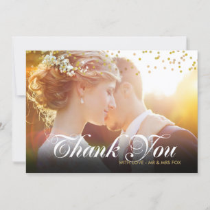 Cartão De Agradecimento Obrigado Personalizado com Foto e Confetes de Ouro