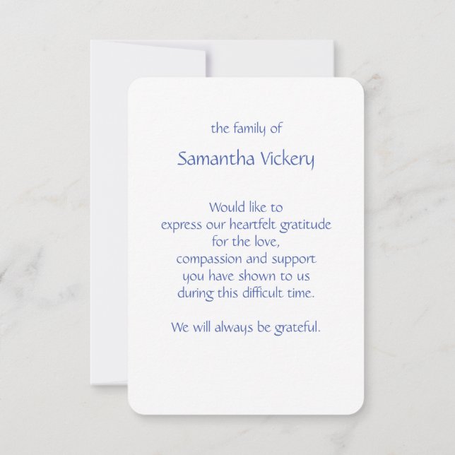 Cartão De Agradecimento Obrigado Personalizado de Obrigados Funerais de Es (Verso)