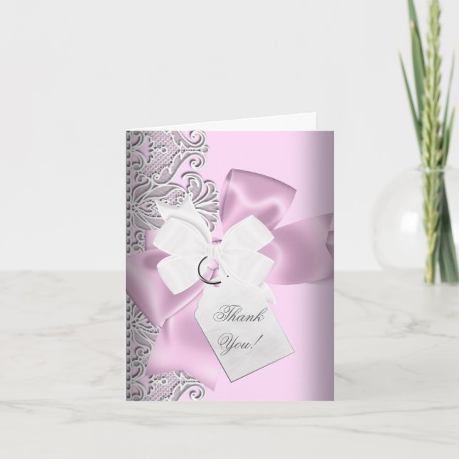 Cartão De Agradecimento Obrigado Pink Cinza Branco Renda (Frente)