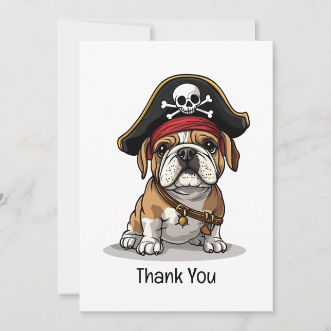 Cartão De Agradecimento Obrigado Pirata Inglês Bulldog Skull (Frente)