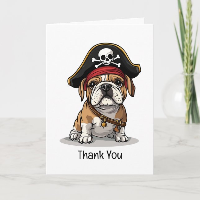 Cartão De Agradecimento Obrigado Pirata Inglês Bulldog Skull (Frente)