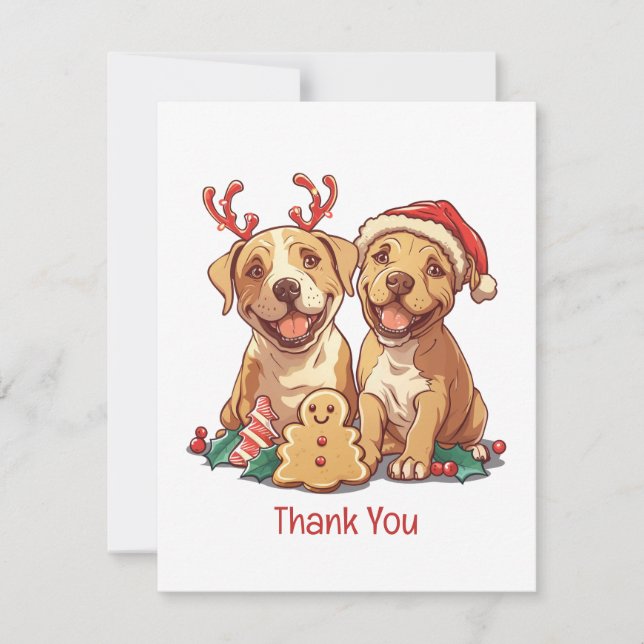 Cartão De Agradecimento Obrigado Pit Bull Cães de Natal (Frente)