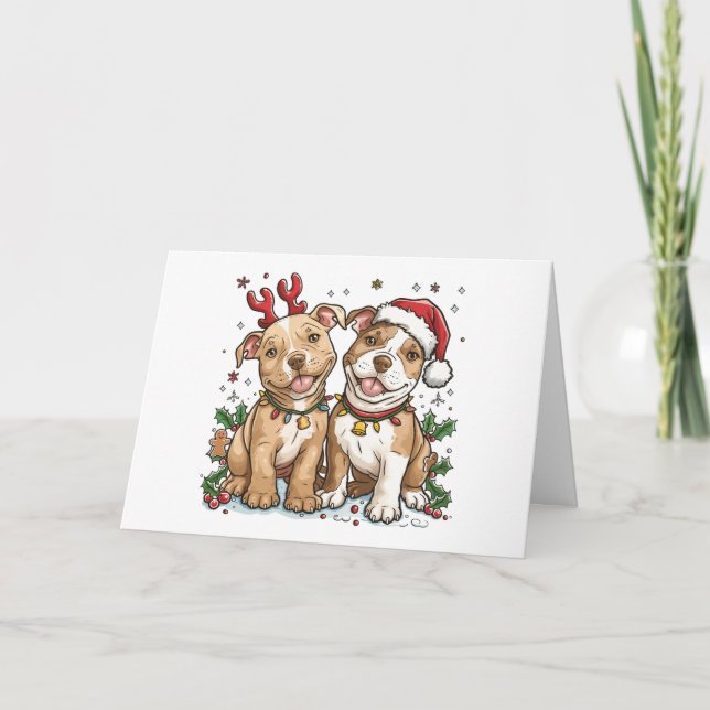 Cartão De Agradecimento Obrigado Pit Bull Cães de Natal (Frente)