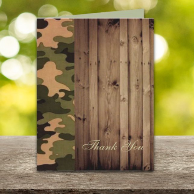 Cartão De Agradecimento Obrigado por casamento de madeira rústica no oeste (rustic wood western Camo Wedding thank you)