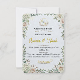 Cartão De Agradecimento Obrigado por Casamento Floral Verde Salvia Editáve