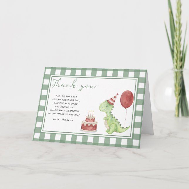 Cartão De Agradecimento Obrigado por festa de aniversário do Dinosaurinho  (Frente)