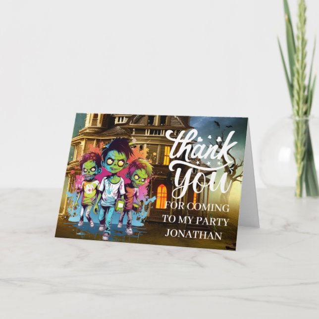 Cartão De Agradecimento Obrigado por Halloween tema zumbi crianças (Frente)