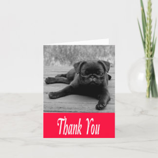 Cartão De Agradecimento Obrigado Pug Puppy Pink, Black & White Note Card