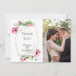 Cartão De Agradecimento OBRIGADO | Quadro de FOTOS Botânico Papoulas Rosa