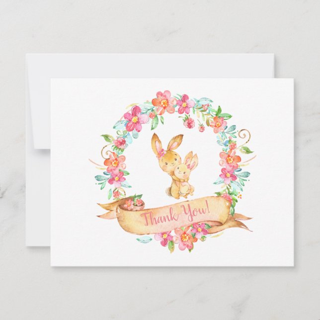 Cartão De Agradecimento Obrigado que floral do chá da grinalda dos coelhos (Frente)