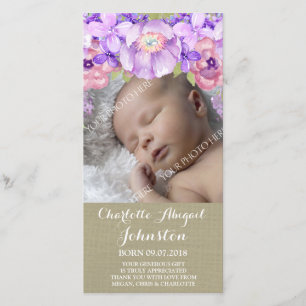 Cartão De Agradecimento Obrigado que roxo das flores de Brown de