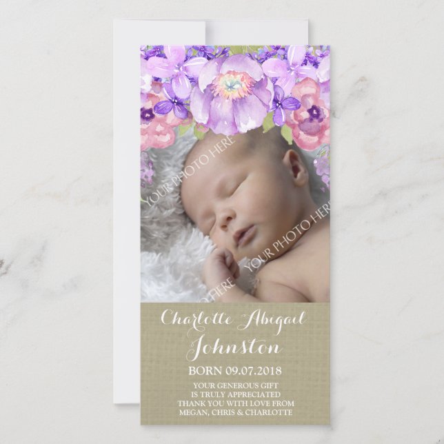 Cartão De Agradecimento Obrigado que roxo das flores de Brown de (Frente)