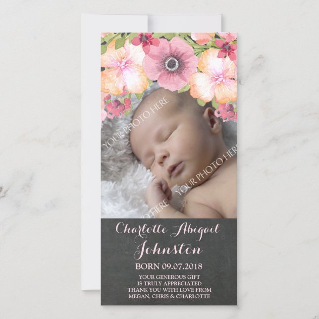 Cartão De Agradecimento Obrigado que rústico das flores do rosa do quadro (Frente)