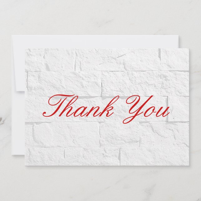 Cartão De Agradecimento Obrigado Red Script Grey Wall Brick Flat Card (Frente)