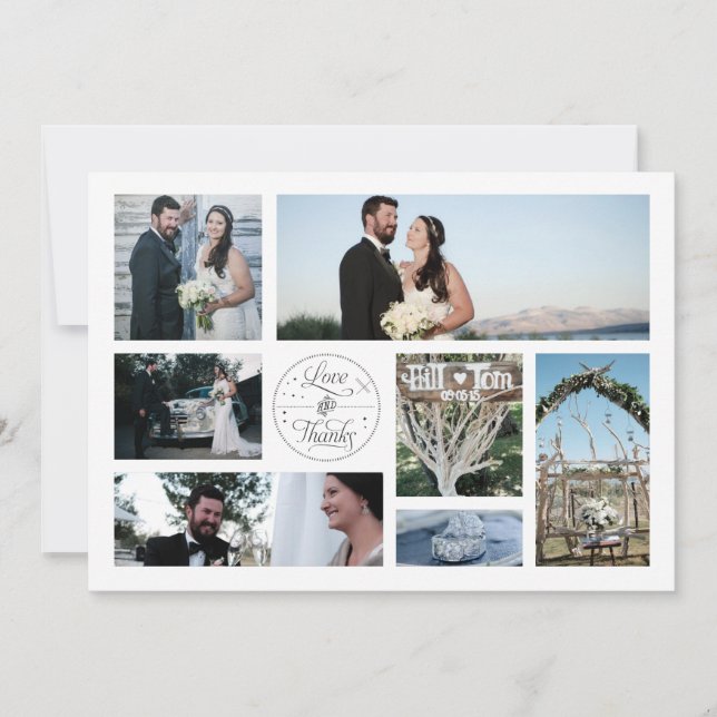 Cartão De Agradecimento Obrigado retro da foto do casamento da colagem (Frente)