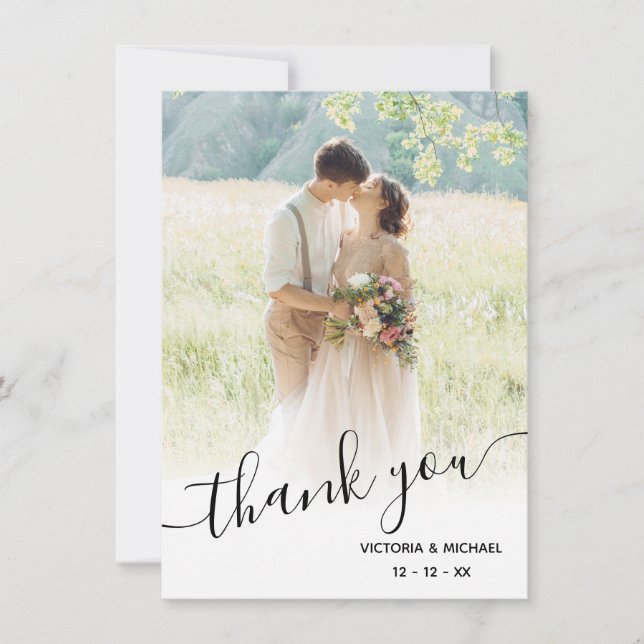 Cartão De Agradecimento Obrigado Romântico de Casamento de Script (Frente)