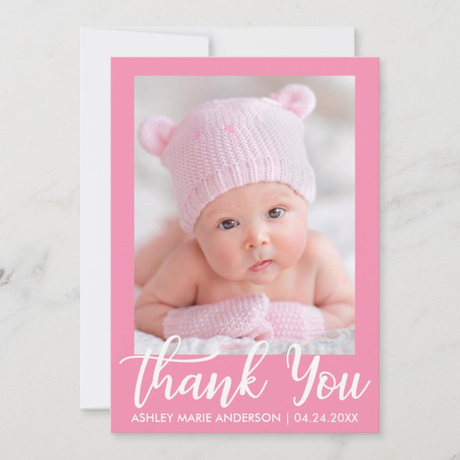 Cartão De Agradecimento Obrigado rosa de bebê novo (Frente)
