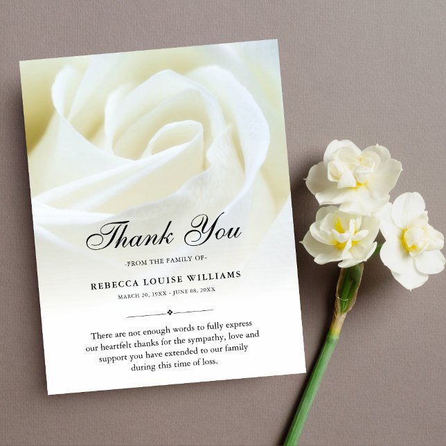 Cartão De Agradecimento Obrigado Rosa Floral Funeral Foto Simpatia Grief (White Rose Sympathy Thank You Card)