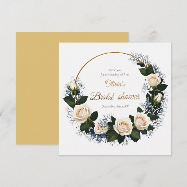 Cartão De Agradecimento Obrigado Rosas Brancas e Respiração do Bebê Azul (Frente/Verso)