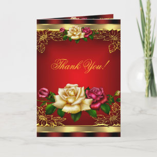 Cartão De Agradecimento Obrigado, Rosas de Creme Vermelho Ouro Elegante 6
