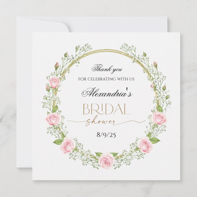 Cartão De Agradecimento Obrigado Rosas Rosas e Respirar de Bebé (Frente)