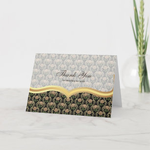 Cartão De Agradecimento Obrigado Rosas sobre ouro antigo
