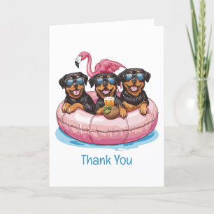 Cartão De Agradecimento Obrigado Rottweiler Cães Flamingo Piscina Tube